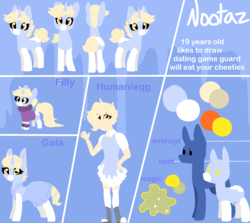 Size: 2440x2180 | Tagged: safe, artist:nootaz, oc, oc only, oc:nootaz, human, pony, unicorn, chibi, clothes, coat markings, dress, facial markings, female, filly, freckles, gala dress, high res, humanized, mare, reference sheet, snip (coat marking), socks (coat markings)