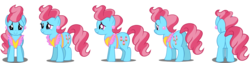 Size: 1444x364 | Tagged: safe, artist:rabidpepper, cup cake, earth pony, pony, g4, female, mare, simple background, solo, turnaround, vector