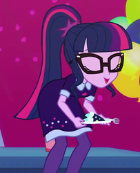 Size: 597x735 | Tagged: safe, screencap, sci-twi, twilight sparkle, equestria girls, g4, my little pony equestria girls: better together, twilight under the stars, clothes, cropped, dress, female, glasses, pantyhose, ponytail, sci-twi outfits, solo