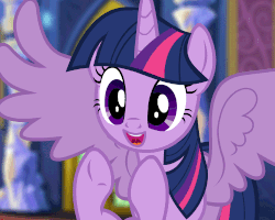 Size: 500x400 | Tagged: safe, artist:rabidpepper, twilight sparkle, alicorn, pony, :d, animated, bipedal, clapping, clapping ponies, cute, female, happy, hooves together, i can't believe it's not hasbro studios, looking at you, mare, open mouth, reaction image, show accurate, smiling, solo, spread wings, twiabetes, twilight sparkle (alicorn), underhoof, uvula, wings, yes