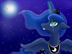 Size: 1280x960 | Tagged: safe, artist:gigi_kitten, princess luna, alicorn, pony, g4, crying, lonely, looking at the sky, magic, moon, night, night sky, sky, unloved, wings