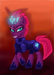 Size: 915x1280 | Tagged: safe, artist:gigi_kitten, tempest shadow, pony, unicorn, g4, my little pony: the movie, female, horseshoes, looking at you, magic, smiling, solo