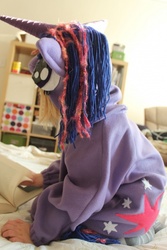 Size: 548x822 | Tagged: safe, twilight sparkle, human, g4, alicorn costume, child, clothes, costume, fake horn, fake wings, irl, irl human, kigurumi, little girl, photo, twilight sparkle costume