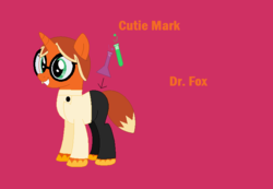 Size: 736x509 | Tagged: safe, artist:selenaede, artist:worldofcaitlyn, pony, base used, dr. fox, lego, pink background, ponified, simple background, solo, the lego movie, unikitty!