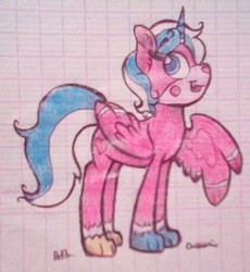 Size: 1230x1335 | Tagged: safe, artist:artricabeats, alicorn, pony, alicornified, female, graph paper, lego, ponified, race swap, solo, the lego movie, traditional art, unikitty