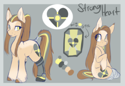 Size: 2179x1499 | Tagged: safe, artist:missclaypony, oc, oc only, oc:strong heart, earth pony, pony, amputee, bandage, double amputee, female, mare, missing limb, prosthetic limb, prosthetics, reference sheet, solo, stump