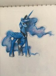 Size: 955x1280 | Tagged: safe, artist:oofycolorful, princess luna, alicorn, pony, g4, colored pencil drawing, female, mare, simple background, solo, traditional art