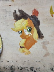Size: 960x1280 | Tagged: safe, artist:oofycolorful, applejack, earth pony, pony, g4, bust, female, hat, mare, painting, solo, traditional art