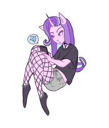 Size: 1280x1492 | Tagged: safe, artist:navy-pon, starlight glimmer, human, unicorn, g4, choker, clothes, eared humanization, female, fishnets, horn, horned humanization, humanized, phone, solo