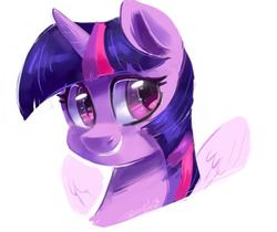 Size: 680x571 | Tagged: safe, artist:oofycolorful, twilight sparkle, alicorn, pony, g4, bust, female, mare, simple background, smiling, solo, twilight sparkle (alicorn), white background