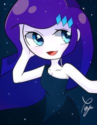 Size: 1588x2048 | Tagged: safe, artist:yuyutsuka_0130, rarity, equestria girls, g4, my little pony equestria girls: better together, the other side, clothes, dress, female, looking at you, night, solo, stars