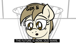 Size: 1280x720 | Tagged: safe, artist:ashtoneer, pony, g5, basketball net, crossover, dialogue, end of ponies, malcolm in the middle, meme, simple background, solo, the future is now old man