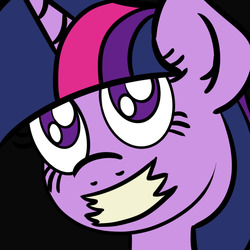 Size: 1000x1000 | Tagged: safe, artist:ashtoneer, twilight sparkle, pony, unicorn, g4, black background, female, gag, mare, simple background, solo, tape, tape gag, unicorn twilight