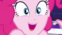 Size: 800x450 | Tagged: safe, screencap, pinkie pie, equestria girls, g4, my little pony equestria girls: better together, twilight under the stars, animated, bare shoulders, breaking the fourth wall, close-up, cute, diapinkes, face, female, fourth wall, smiling