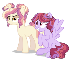 Size: 1540x1260 | Tagged: safe, artist:rosebuddity, oc, oc only, oc:berryburst, oc:serein sparkle, pegasus, pony, unicorn, female, magical lesbian spawn, mare, offspring, parent:sunset shimmer, parent:twilight sparkle, parents:sunsetsparkle, simple background, transparent background