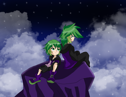 Size: 2682x2055 | Tagged: safe, artist:cmacx, spike, human, g4, child, disney, high res, humanized, kingdom hearts, night, older, older spike, sitting, sky, stars, younger