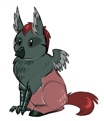 Size: 589x686 | Tagged: safe, artist:vindhov, oc, oc only, classical hippogriff, hippogriff, birb, chest fluff, chibi, cute, ear fluff, fluffy, hippogriff oc, horsebirb, interspecies offspring, leg fluff, magical lesbian spawn, offspring, parent:gabby, parent:scootaloo, parents:gabbyloo, shoulder fluff, simple background, sitting, solo, spread wings, white background, wings
