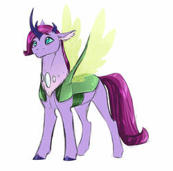 Size: 735x725 | Tagged: safe, artist:vindhov, changepony, hybrid, blue eyes, blue sclera, colored sclera, interspecies offspring, male, offspring, parent:starlight glimmer, parent:thorax, parents:glimax, simple background, solo, spread wings, white background, wings