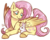 Size: 1280x1016 | Tagged: safe, artist:hannahtailz, angel bunny, fluttershy, pegasus, pony, rabbit, g4, blushing, colored hooves, duo, female, looking at something, looking down, mare, prone, simple background, smiling, transparent background, wings