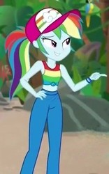 Size: 372x595 | Tagged: safe, rainbow dash, equestria girls, equestria girls specials, g4, my little pony equestria girls: better together, my little pony equestria girls: spring breakdown, baseball cap, cap, clothes, hat, shorts, sleeveless, tank top