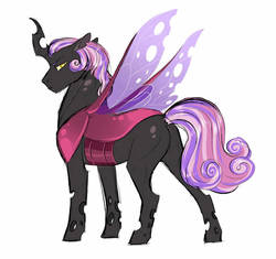 Size: 784x737 | Tagged: safe, artist:vindhov, oc, oc only, oc:heart's desire, hybrid, commission, interspecies offspring, looking back, magical lesbian spawn, offspring, parent:princess cadance, parent:queen chrysalis, parents:cadalis, pink changeling, simple background, solo, white background