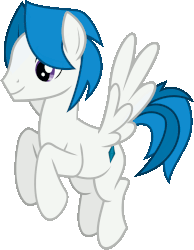 Size: 774x1000 | Tagged: safe, artist:frownfactory, oc, oc only, oc:stratagem, pegasus, pony, animated, blue hair, blue mane, blue tail, flying, male, purple eyes, simple background, solo, stallion, transparent background, two toned mane, two toned tail, wings