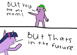 Size: 2100x1500 | Tagged: safe, artist:undeadponysoldier, spike, twilight sparkle, g4, 1000 hours in ms paint, 1000 years in photoshop, comic, funny, meet the robinsons, pointing, reference, that art style though