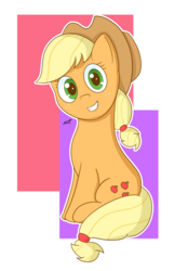 Size: 3000x4300 | Tagged: safe, artist:legiot18, applejack, earth pony, pony, g4, abstract background, cute, female, jackabetes, looking at you, mare, sitting, smiling, solo