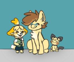 Size: 1200x1000 | Tagged: safe, artist:snowcactus, oc, oc:assistant cactus, pichu, pony, cute, glasses, isabelle (animal crossing), pokémon, trio