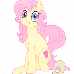 Size: 512x512 | Tagged: safe, fluttershy, pony, g4, female, simple background, sitting, solo, wat, white background