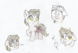 Size: 4771x3236 | Tagged: safe, artist:foxtrot3, oc, oc:copper gears, pony, casanova, charms, colt, crying, curious, foal, golden eyes, grin, male, mirror, pale, sad, smiling, suave, toolbox, traditional art