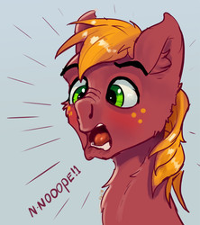 Size: 548x616 | Tagged: safe, artist:xbi, big macintosh, earth pony, pony, g4, bust, dialogue, do not want, fluffy, male, nope, open mouth, portrait, reaction image, scrunchy face, solo