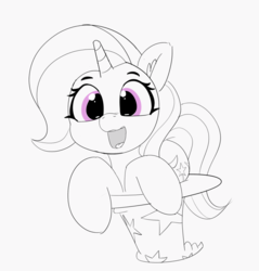 Size: 978x1024 | Tagged: safe, artist:pabbley, trixie, pony, unicorn, g4, clothes, cute, diatrixes, female, happy, hat, mare, monochrome, open mouth, partial color, simple background, smiling, solo, trixie's hat, white background