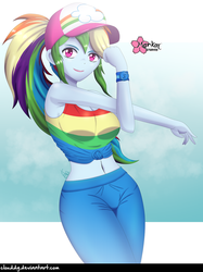 Size: 1000x1335 | Tagged: safe, artist:clouddg, rainbow dash, equestria girls, equestria girls specials, g4, my little pony equestria girls: better together, my little pony equestria girls: spring breakdown, baseball cap, belly button, breasts, busty rainbow dash, cap, clothes, female, front knot midriff, hat, looking at you, midriff, multiple variants, sexy, smiling, solo, stupid sexy rainbow dash