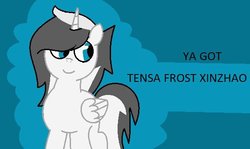 Size: 574x342 | Tagged: safe, oc, oc only, oc:frost xinzhao, oc:icefrost, alicorn, pony, banned from equestria daily, male, splash art, ya got