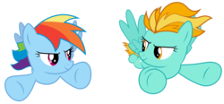 Size: 8192x3799 | Tagged: safe, artist:kiowa213, lightning dust, rainbow dash, pegasus, pony, g4, wonderbolts academy, duo, duo female, female, flying, looking at each other, mare, simple background, transparent background, vector, wings