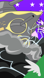 Size: 900x1583 | Tagged: safe, artist:aaronmk, pony, fallout equestria, airship, cannon, cloud, flag of equestria, lightning