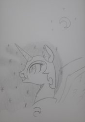 Size: 1437x2048 | Tagged: safe, artist:arediejie, nightmare moon, alicorn, pony, g4, armor, crescent moon, female, fluffy, grayscale, grin, helmet, lineart, mare, monochrome, moon, moonabetes, neck fluff, nicemare moon, profile, sketch, smiling, spread wings, squee, stars, wing fluff, wings