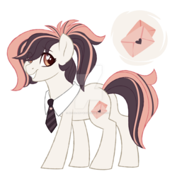 Size: 1024x1006 | Tagged: safe, artist:azure-art-wave, oc, oc only, oc:love letter, earth pony, pony, female, magical lesbian spawn, mare, necktie, obtrusive watermark, offspring, parent:raspberry vinaigrette, parent:raven, parent:raven inkwell, parents:ravenvinaigrette, simple background, solo, transparent background, watermark
