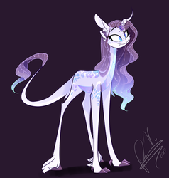Size: 1654x1740 | Tagged: safe, artist:iheyyasyfox, oc, oc only, oc:strygmer claire, classical unicorn, dracony, hybrid, pony, unicorn, cloven hooves, fangs, female, horn, interspecies offspring, leonine tail, offspring, parent:rarity, parent:spike, parents:sparity, simple background, solo, unshorn fetlocks