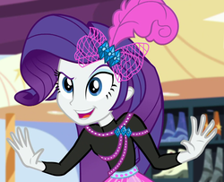 Size: 1325x1076 | Tagged: safe, screencap, rarity, display of affection, equestria girls, g4, my little pony equestria girls: better together, clothes, cropped, female, raised eyebrow, smiling, solo