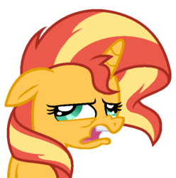 Size: 540x544 | Tagged: safe, artist:winter-scarf, edit, sunset shimmer, pony, unicorn, g4, derp, disgusted, female, floppy ears, mare, nose wrinkle, reaction image, simple background, solo, transparent background