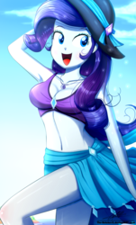 Size: 820x1360 | Tagged: safe, artist:the-butch-x, rarity, series:butch's paradiso, equestria girls, equestria girls specials, g4, my little pony equestria girls: better together, my little pony equestria girls: forgotten friendship, adorasexy, armpits, beautiful, beautisexy, belly button, bikini, bikini babe, breasts, busty rarity, butch's paradiso, cleavage, clothes, commission, cute, female, geode of shielding, hat, magical geodes, midriff, open mouth, paradiso x, raribetes, sarong, sexy, solo, stupid sexy rarity, sun hat, swimsuit, thighs