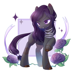 Size: 2000x2000 | Tagged: safe, artist:leafywind, oc, oc only, earth pony, pony, abstract background, colored hooves, colored pupils, female, flower, high res, jewelry, looking at you, mare, necklace, raised hoof, solo, starry eyes, tail band, wingding eyes