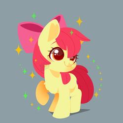 Size: 1600x1600 | Tagged: safe, artist:snow angel, apple bloom, earth pony, pony, g4, adorabloom, bow, chest fluff, cute, female, filly, hair bow, heart, raised hoof, signature, simple background, smiling, solo, sparkles