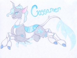 Size: 3757x2829 | Tagged: safe, artist:frozensoulpony, oc, oc only, oc:gossamer, changepony, hybrid, high res, interspecies offspring, male, offspring, parent:queen chrysalis, parent:shining armor, parents:shining chrysalis, prone, solo, traditional art