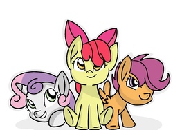 Size: 1024x768 | Tagged: safe, artist:winter-scarf, apple bloom, scootaloo, sweetie belle, earth pony, pegasus, pony, unicorn, g4, adorabloom, cute, cutealoo, cutie mark crusaders, diasweetes, female, filly, mare, simple background, smiling, trio, white background