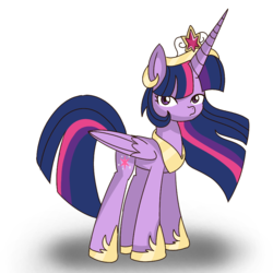 Size: 850x850 | Tagged: safe, artist:winter-scarf, twilight sparkle, alicorn, pony, g4, big crown thingy, crown, female, hoof shoes, horn, jewelry, long horn, looking at you, mare, necklace, regalia, simple background, solo, twilight sparkle (alicorn), white background, wings