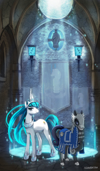 Size: 2400x4109 | Tagged: safe, artist:hinoraito, oc, oc:angel song, oc:knight light, earth pony, pony, unicorn, fanfic:a knight's tale, armor, commission, duo, earth pony oc, fanfic art, horn, unicorn oc