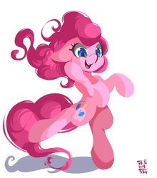 Size: 1800x2048 | Tagged: safe, artist:tohupo, pinkie pie, earth pony, pony, g4, bipedal, female, mare, open mouth, signature, simple background, smiling, solo, white background